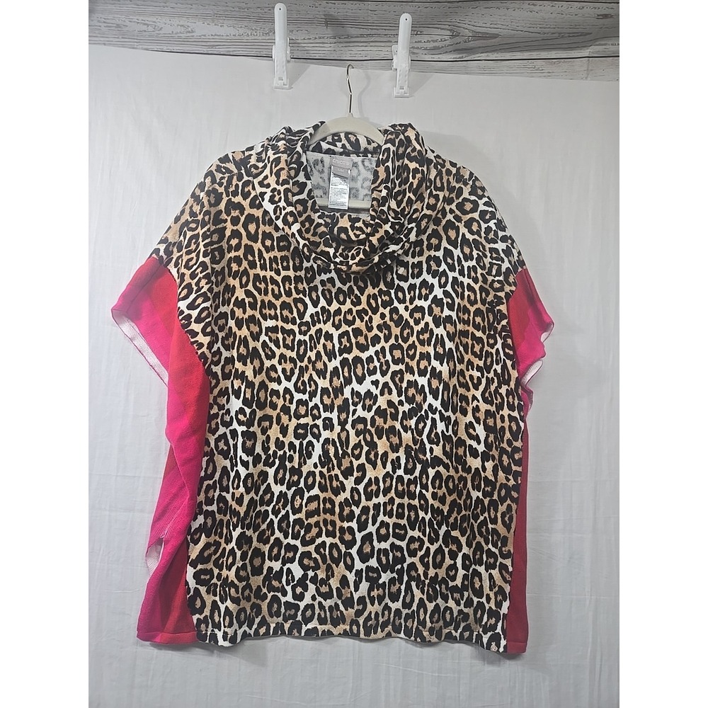 Chico's Poncho Sweater Women's Size S/M Animal Print Cowl Neck Oversized